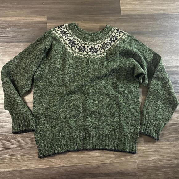 Sweaters - Vintage 80s Shetlander Green Classic Fair Isle Shetland 100% Pure Wool Sweater M